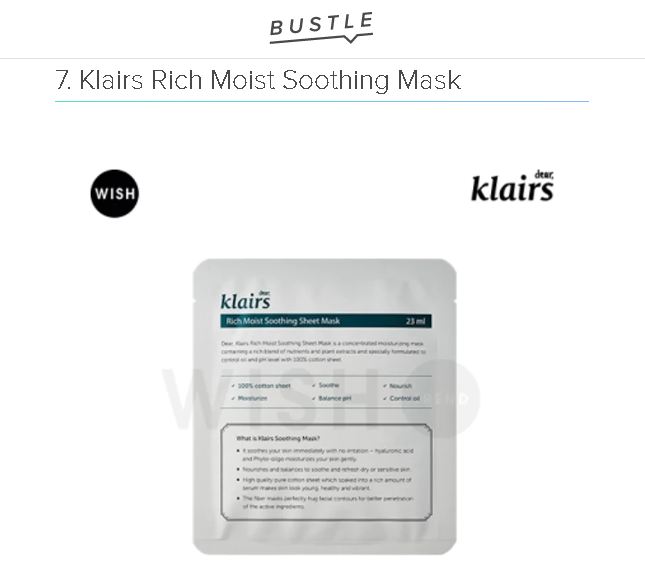 Klairs featured in Bustle 캡처