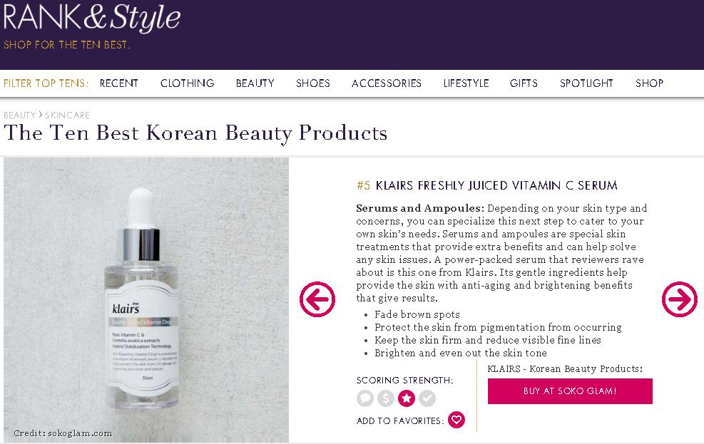 Klairs featured on Rank & Style 캡처