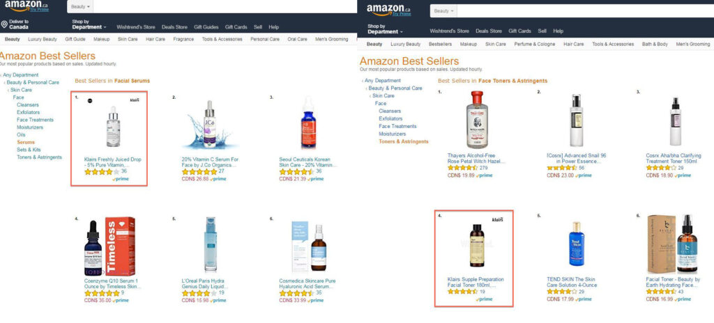 Klairs featured on Amazon