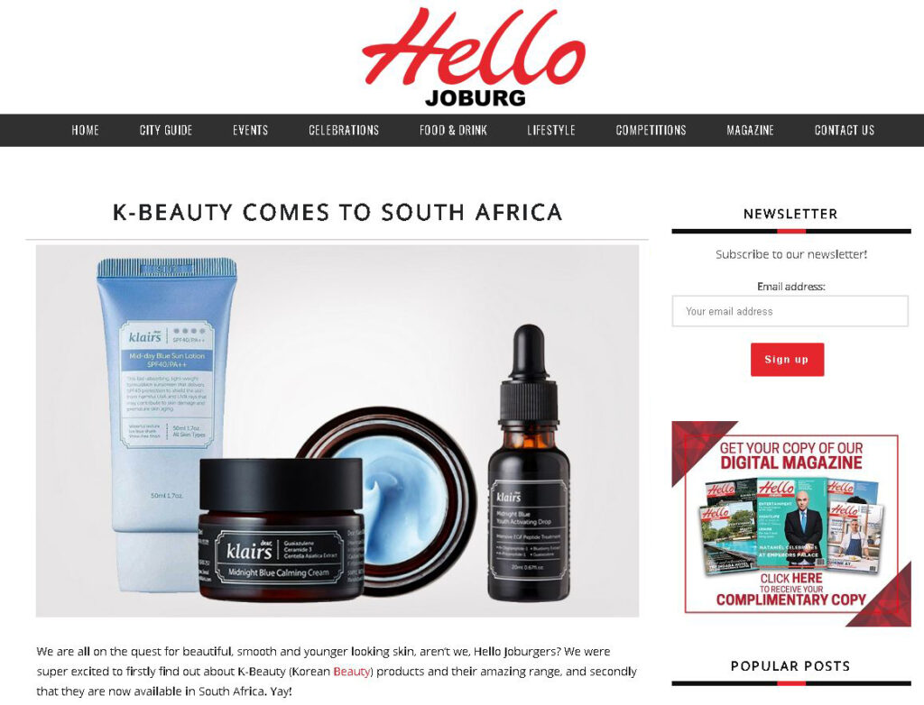 Klairs featured Hello Joburg