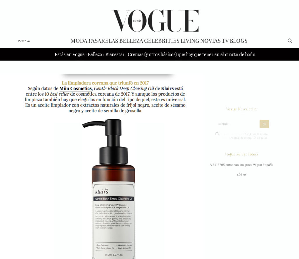 Klairs featured in Vogue