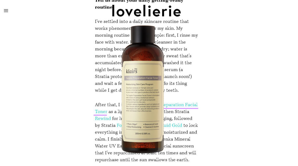 Klairs featured in Lovelierie