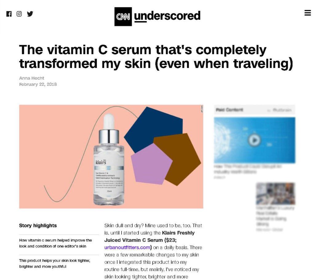 Klairs featured on CNN