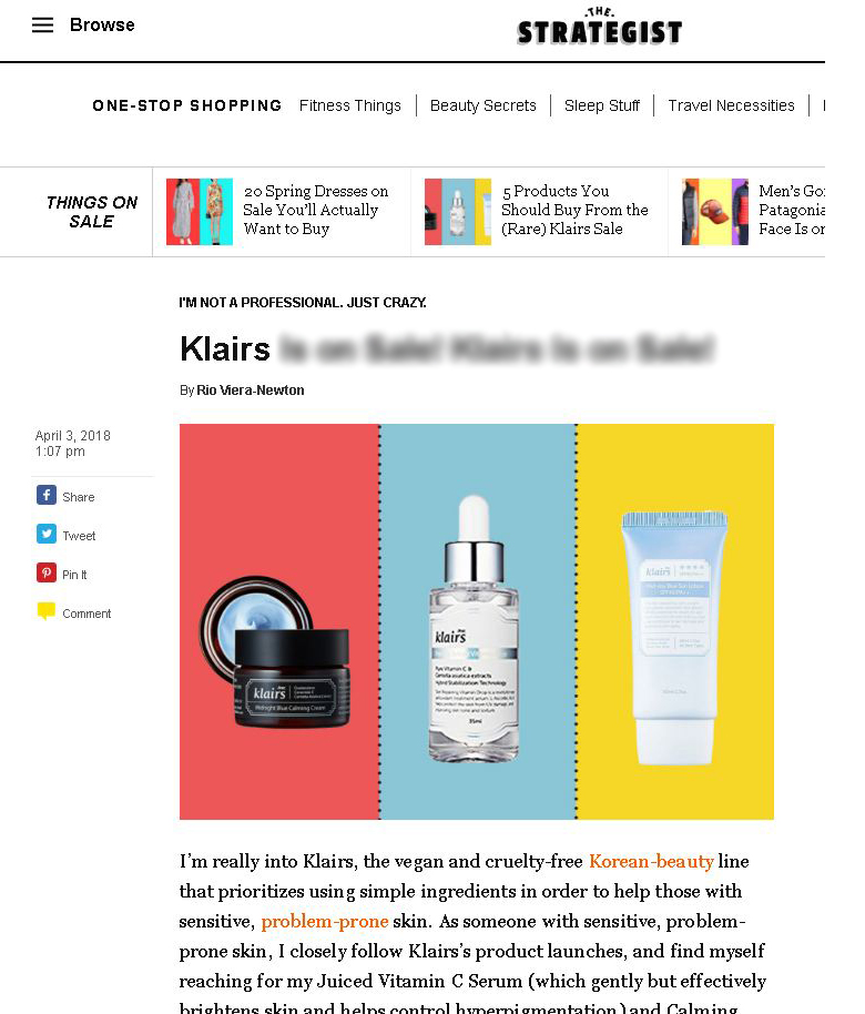 Klairs featured on the Strategist